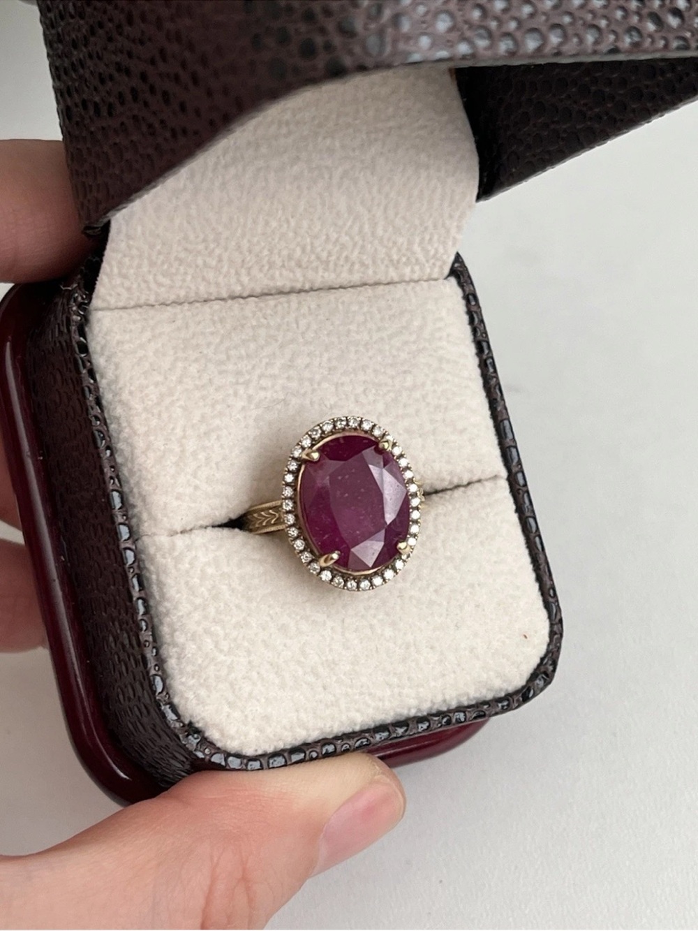 Ruby Diamond Ring 14k Cocktail Vintage Halo Antique Style Handmade